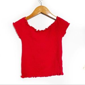 Brandy Melville Red Lettuce Hem Off the Shoulder Top